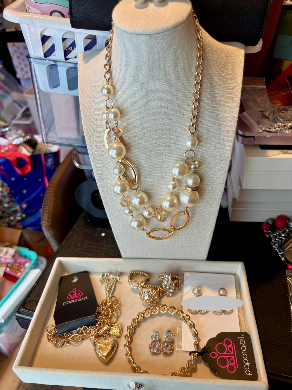 Faux Pearl & Gold Tone Costume Jewelry Bundle